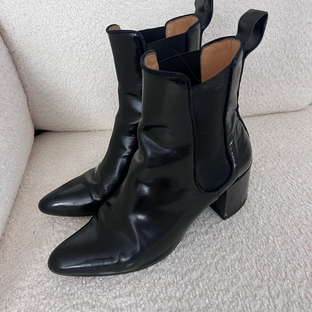 ACNE STUDIOS Black Leather Boots Block Heel Size 38 (8)